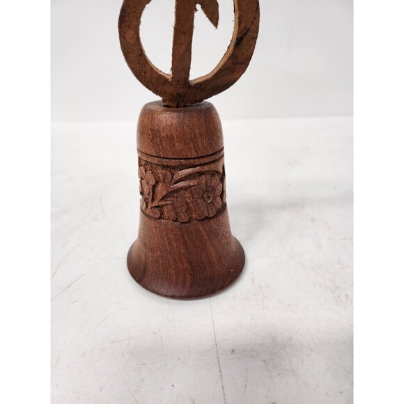 Vintage S.S. Sarna India Wood Floral Design Bell Treble Clef Handle Hand Carved - Picture 2 of 8